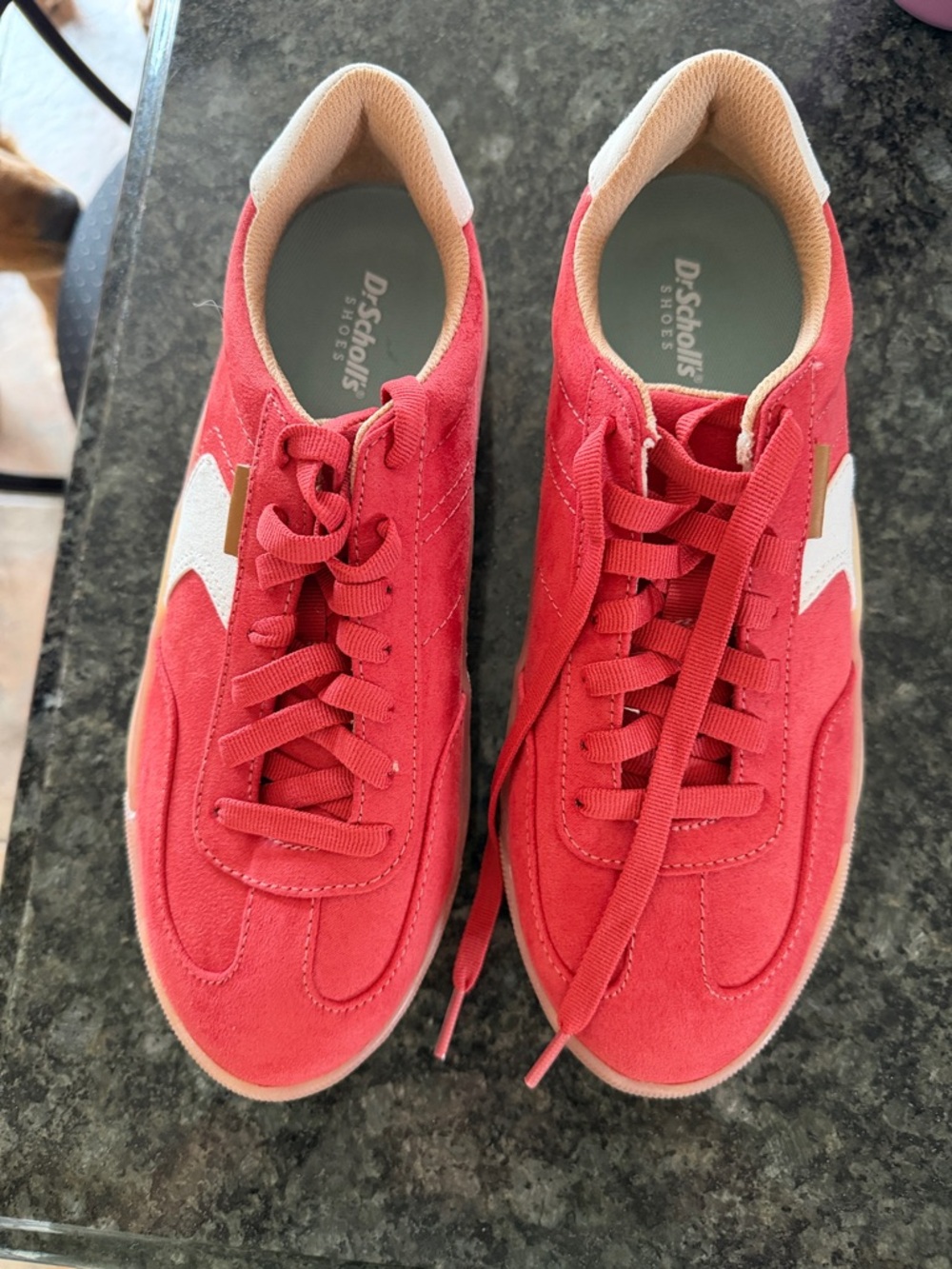 Dr. Scholl's Red Suede Low-Top Sneakers with White Accent